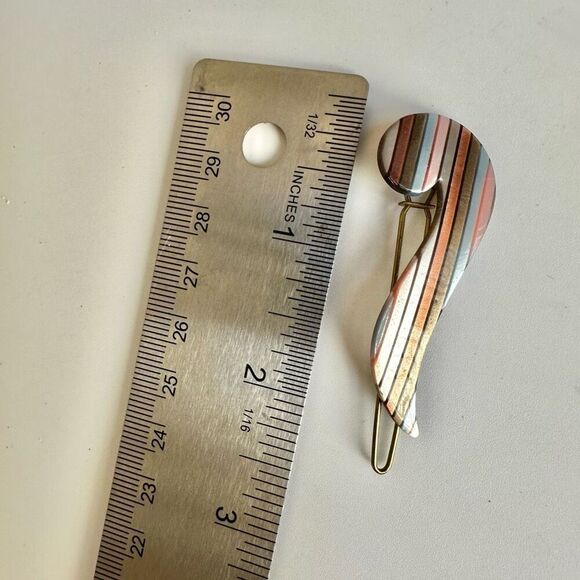 Vintage striped barrette stamped France - Picture 4 of 6